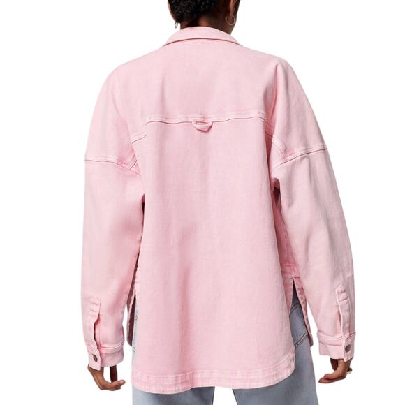 Faherty Sunwashed Overshirt Shacket Jacket Shirt Womens Small Pop Pink Organic - Picture 13 of 14